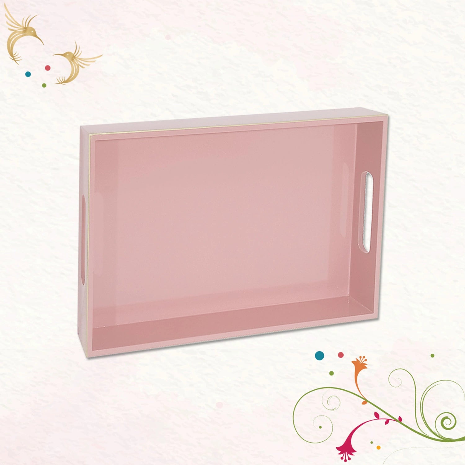 Classic Handcrafted Solid Baby Pink Wooden Serving Trays 12x8 Inch