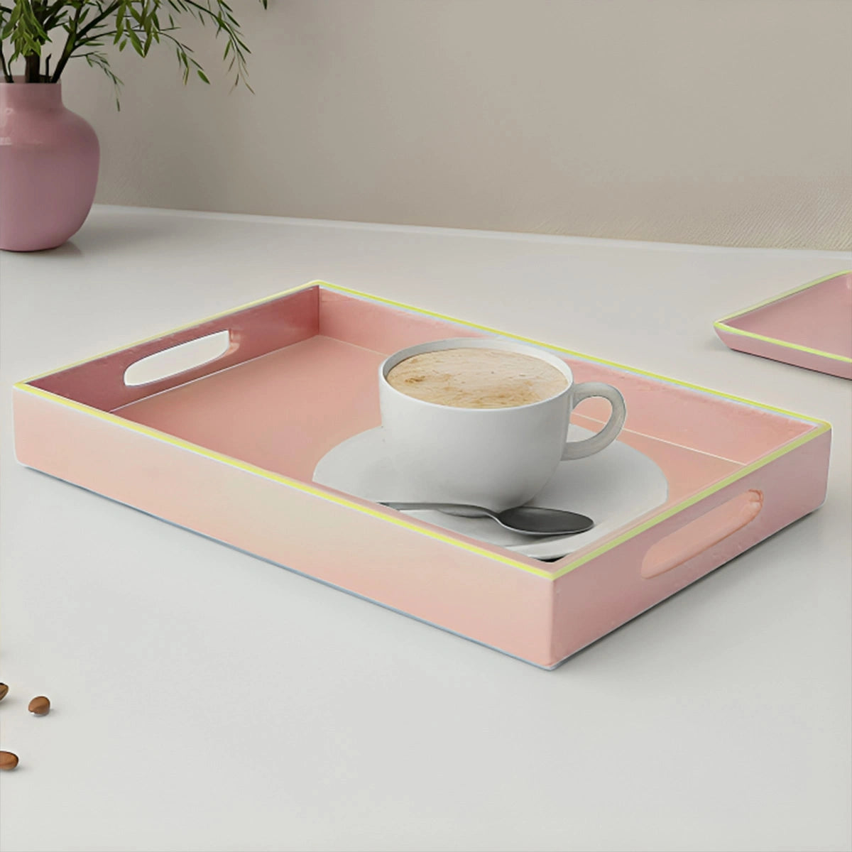 Classic Handcrafted Solid Baby Pink Wooden Serving Trays 12x8 Inch