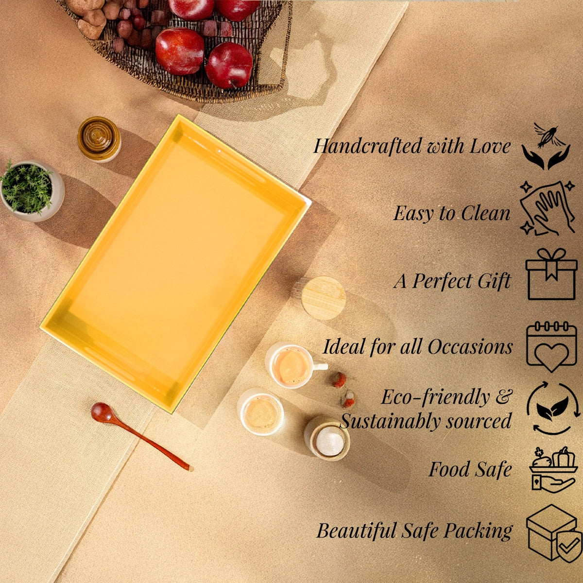 Classic Handcrafted Solid Butterscotch Wooden Serving Trays 12x8 Inch