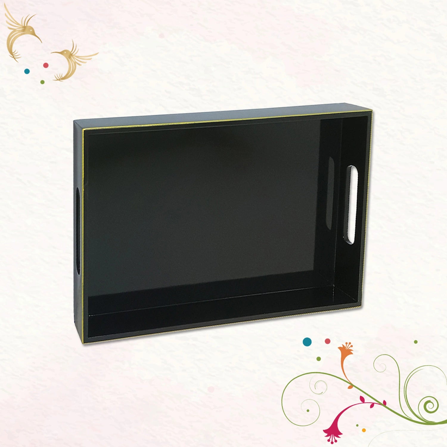 Classic Handcrafted Solid Charcoal Black Wooden Serving Trays 12x8 Inch