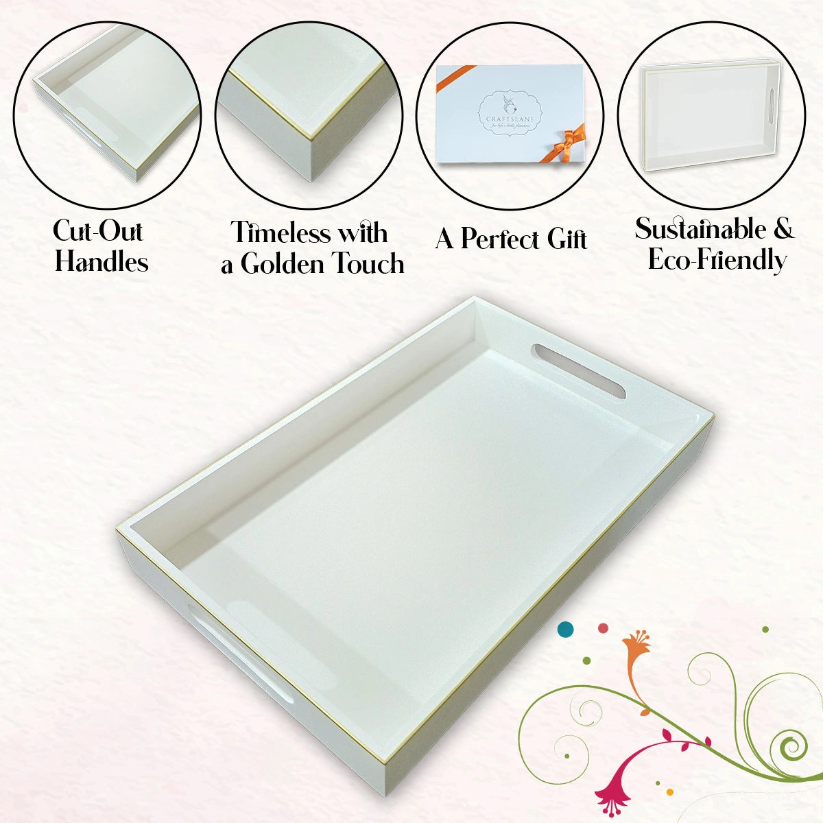 Classic Handcrafted Solid Eggshell Wooden Serving Trays 12x8 Inch