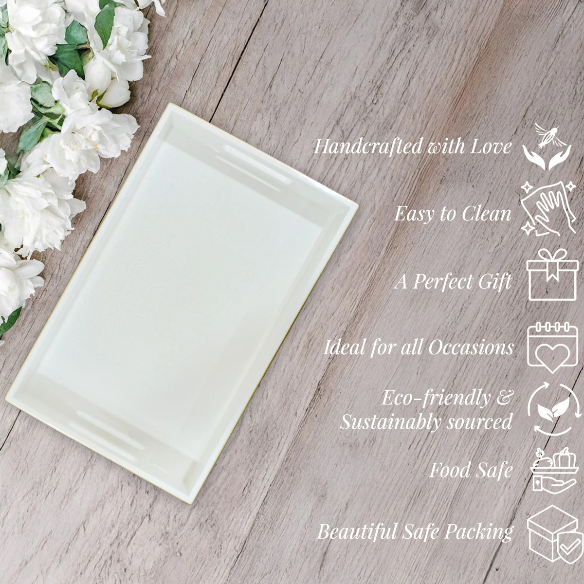 Classic Handcrafted Solid Eggshell Wooden Serving Trays 12x8 Inch