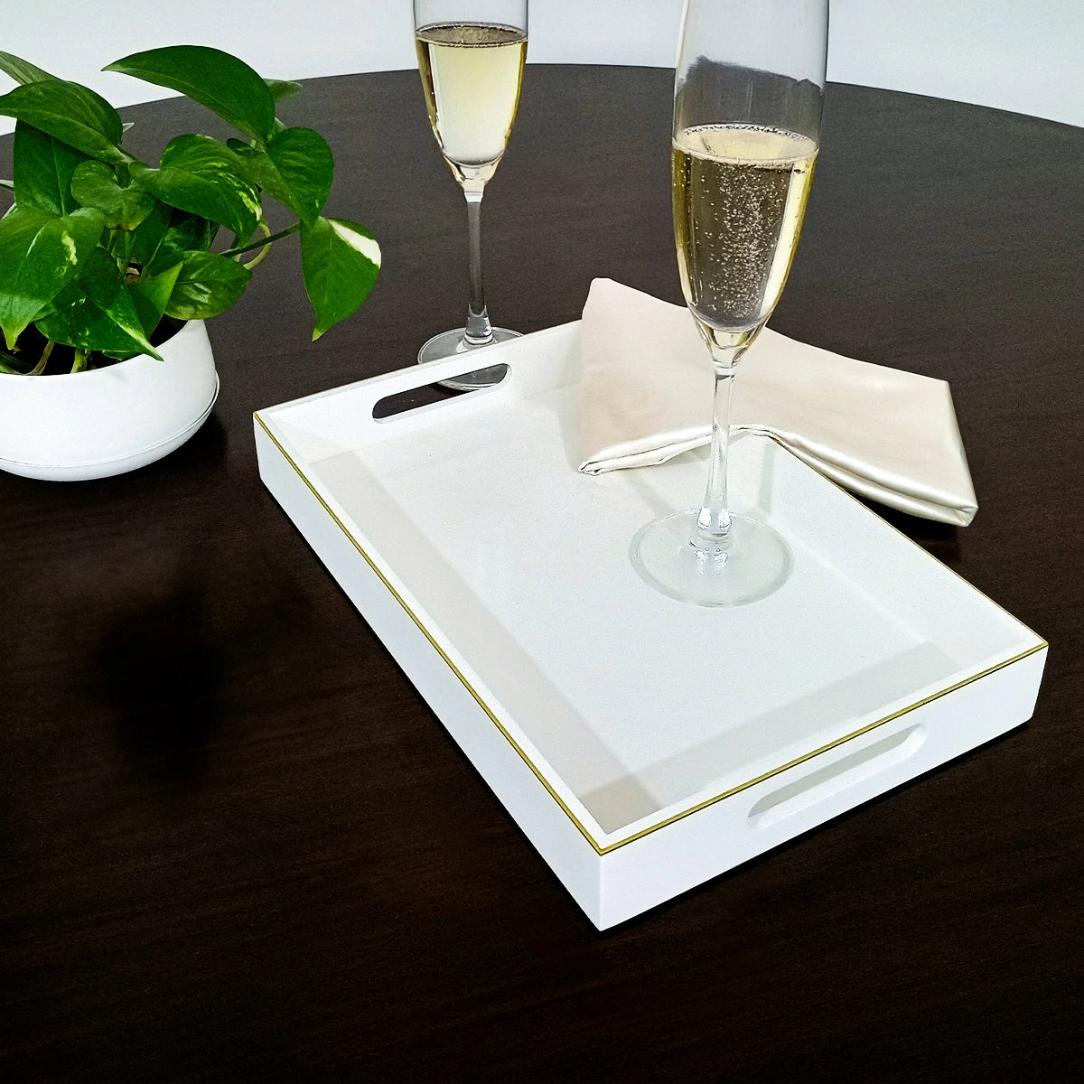 Classic Handcrafted Solid Eggshell Wooden Serving Trays 12x8 Inch