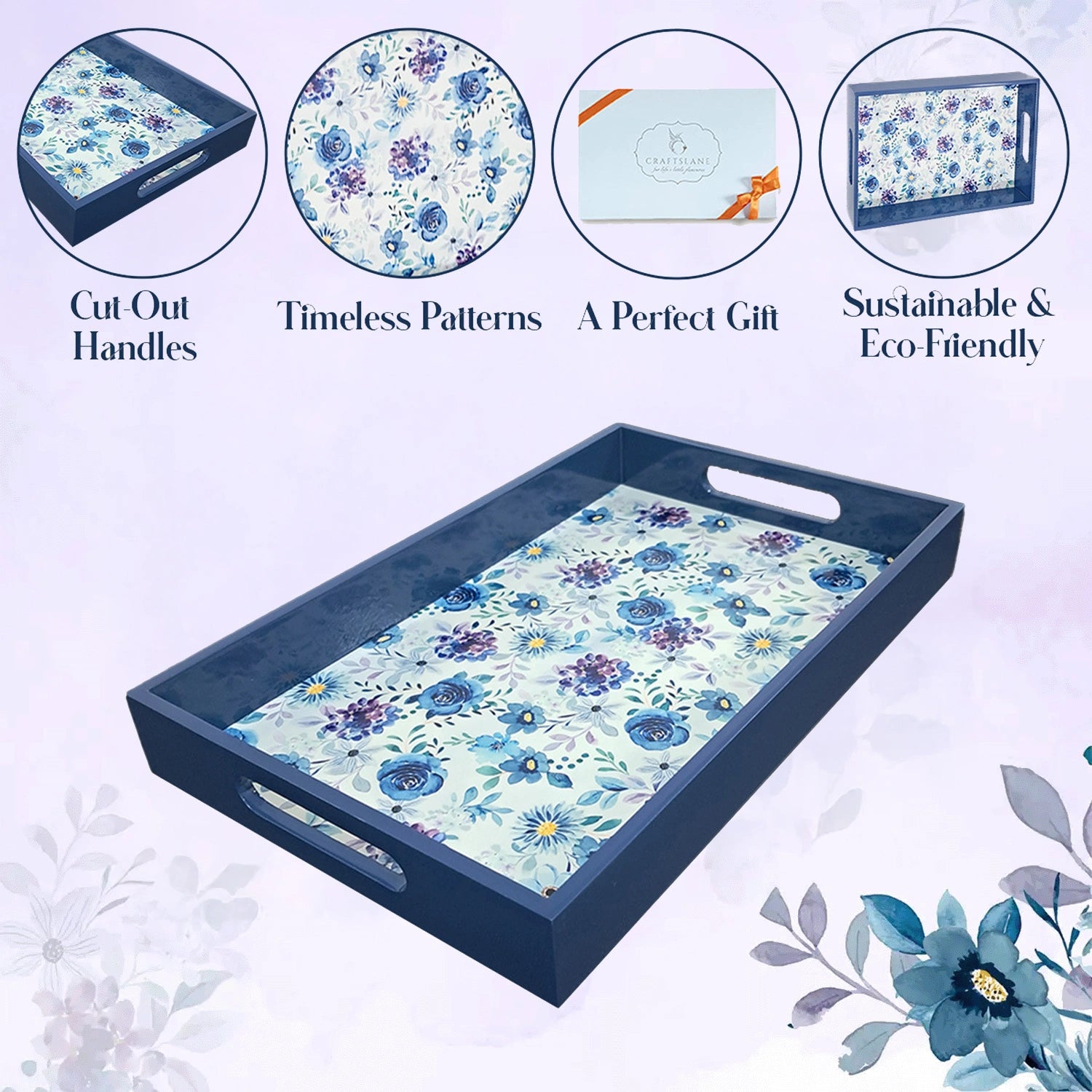 Your Signature Style ~ Handcrafted Indigo Roses Serving Trays