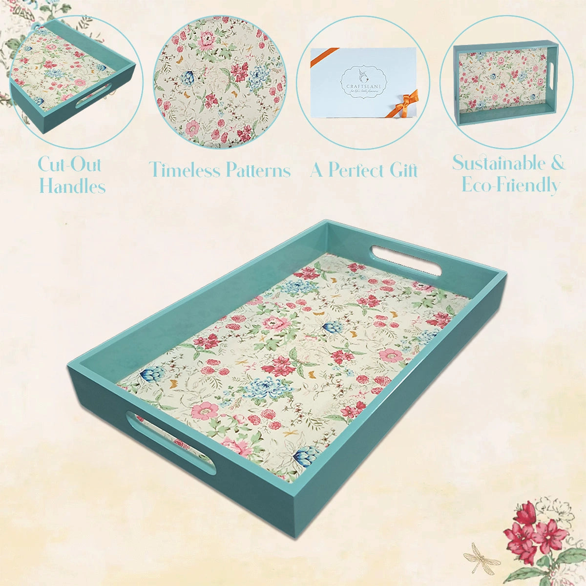 Your Signature Style ~ Handcrafted Pink & Blue Bouquet Serving Trays
