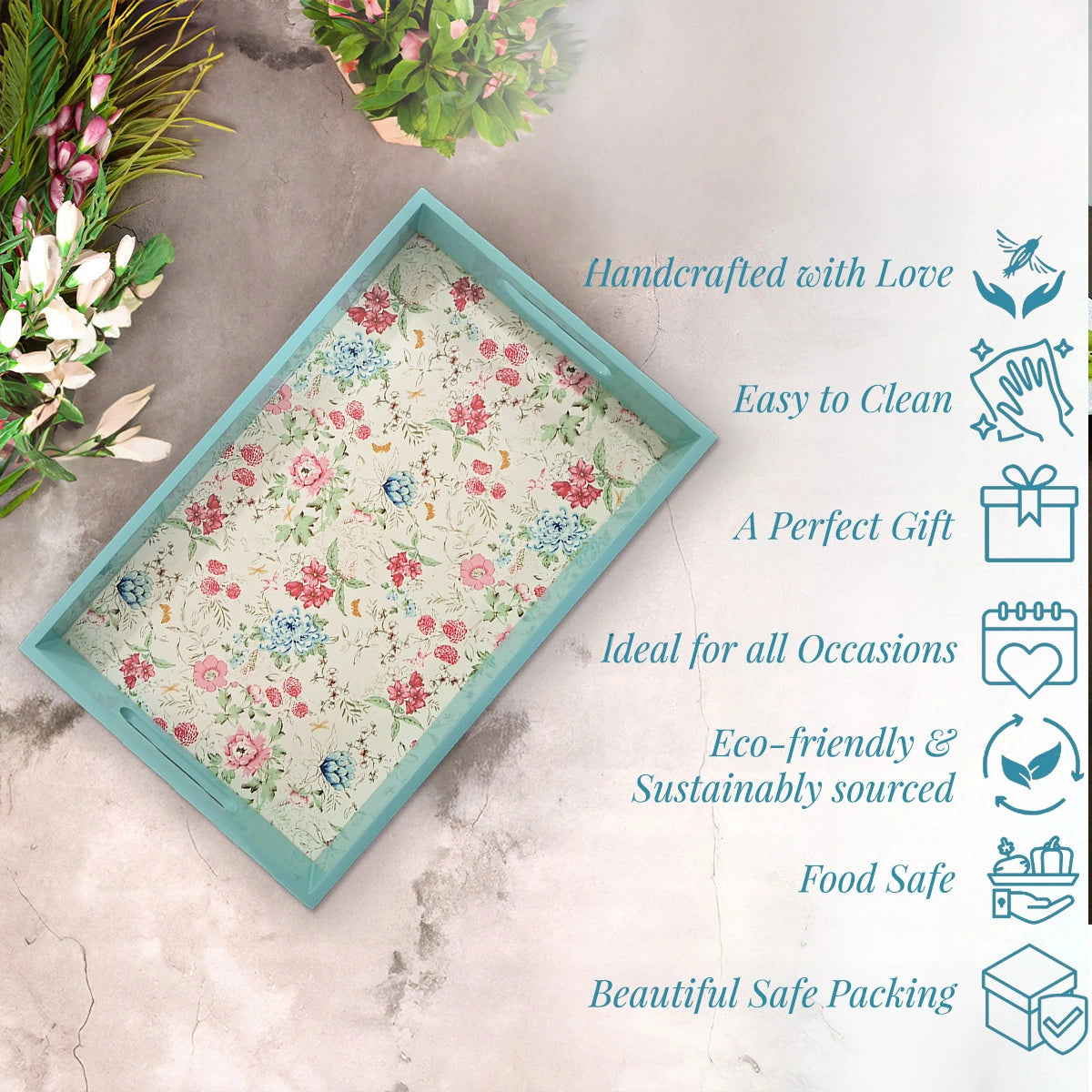 Your Signature Style ~ Handcrafted Pink & Blue Bouquet Serving Trays