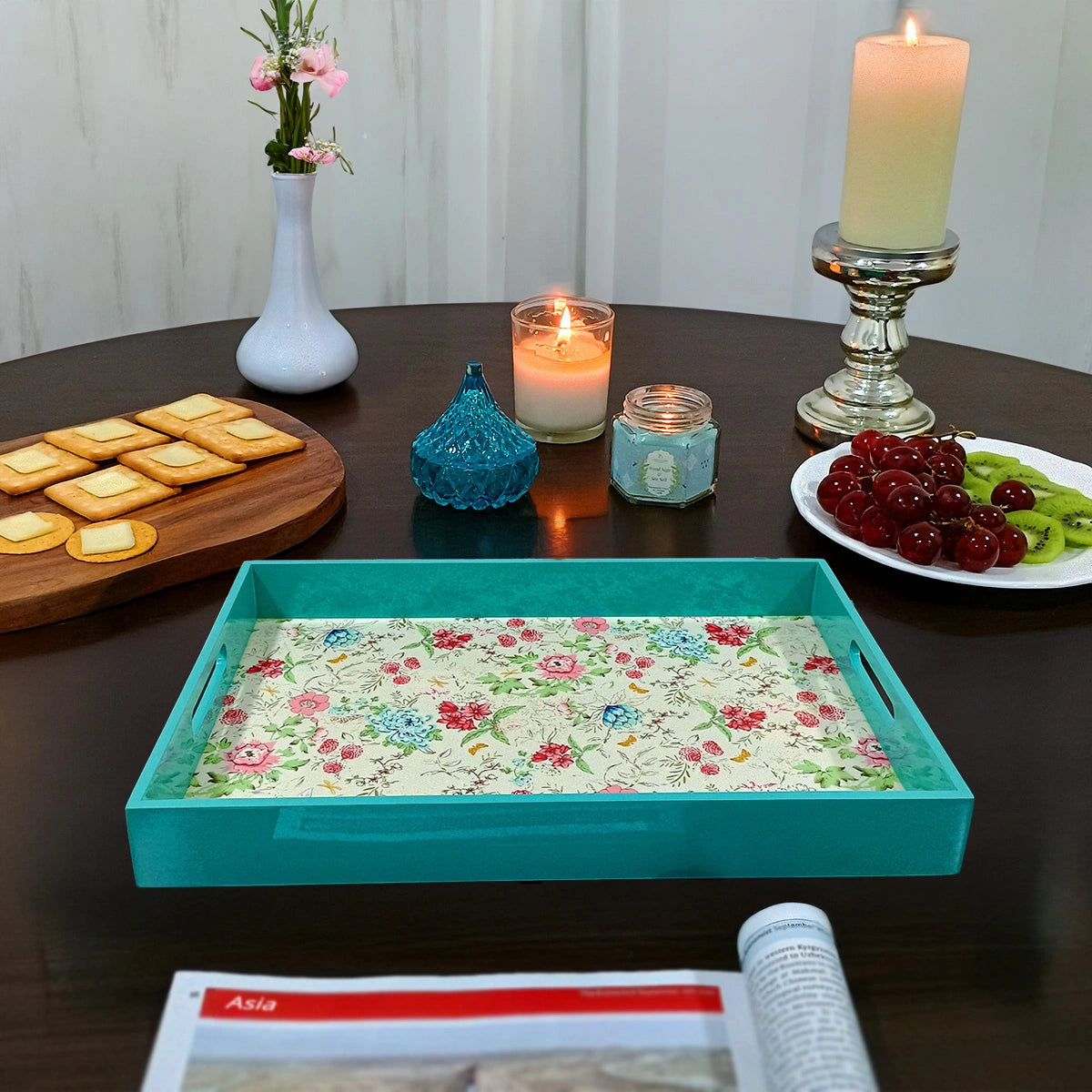 Your Signature Style ~ Handcrafted Pink & Blue Bouquet Serving Trays