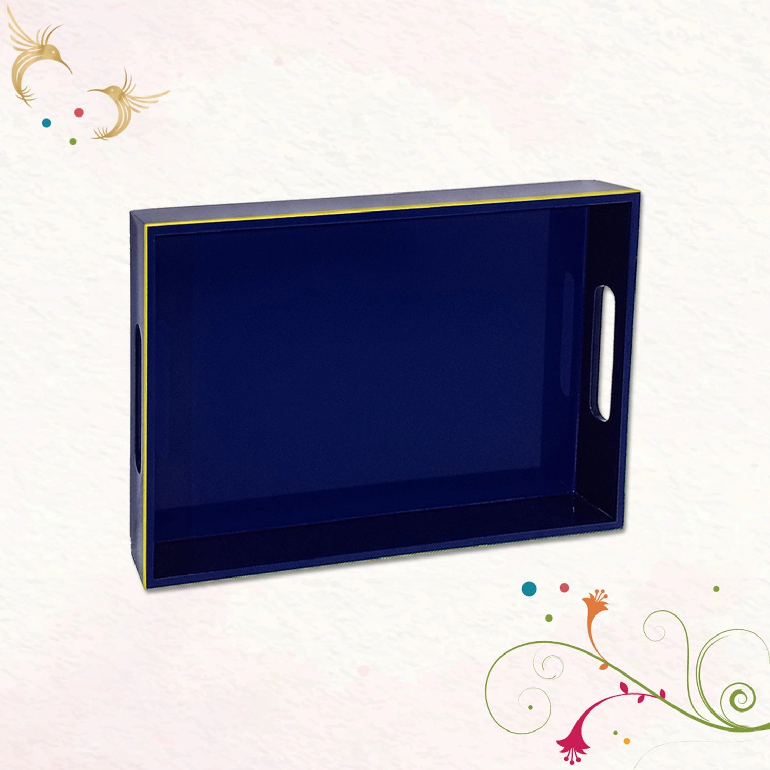 Classic Handcrafted Solid Sapphire Blue Wooden Serving Trays 12x8 Inch