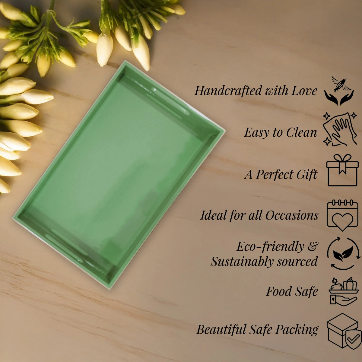 Classic Handcrafted Solid Sage Wooden Serving Trays 12x8 Inch