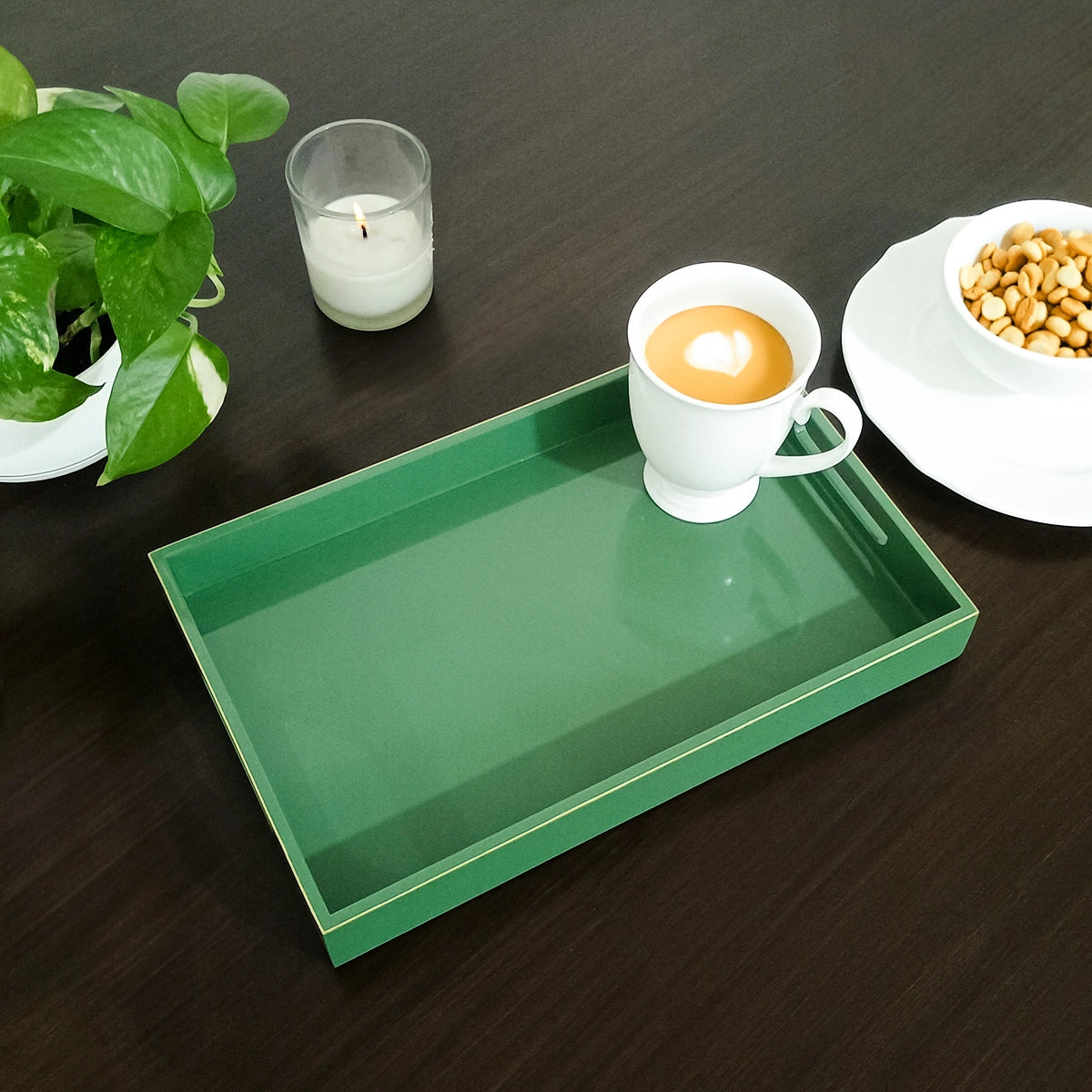 Classic Handcrafted Solid Sage Wooden Serving Trays 12x8 Inch