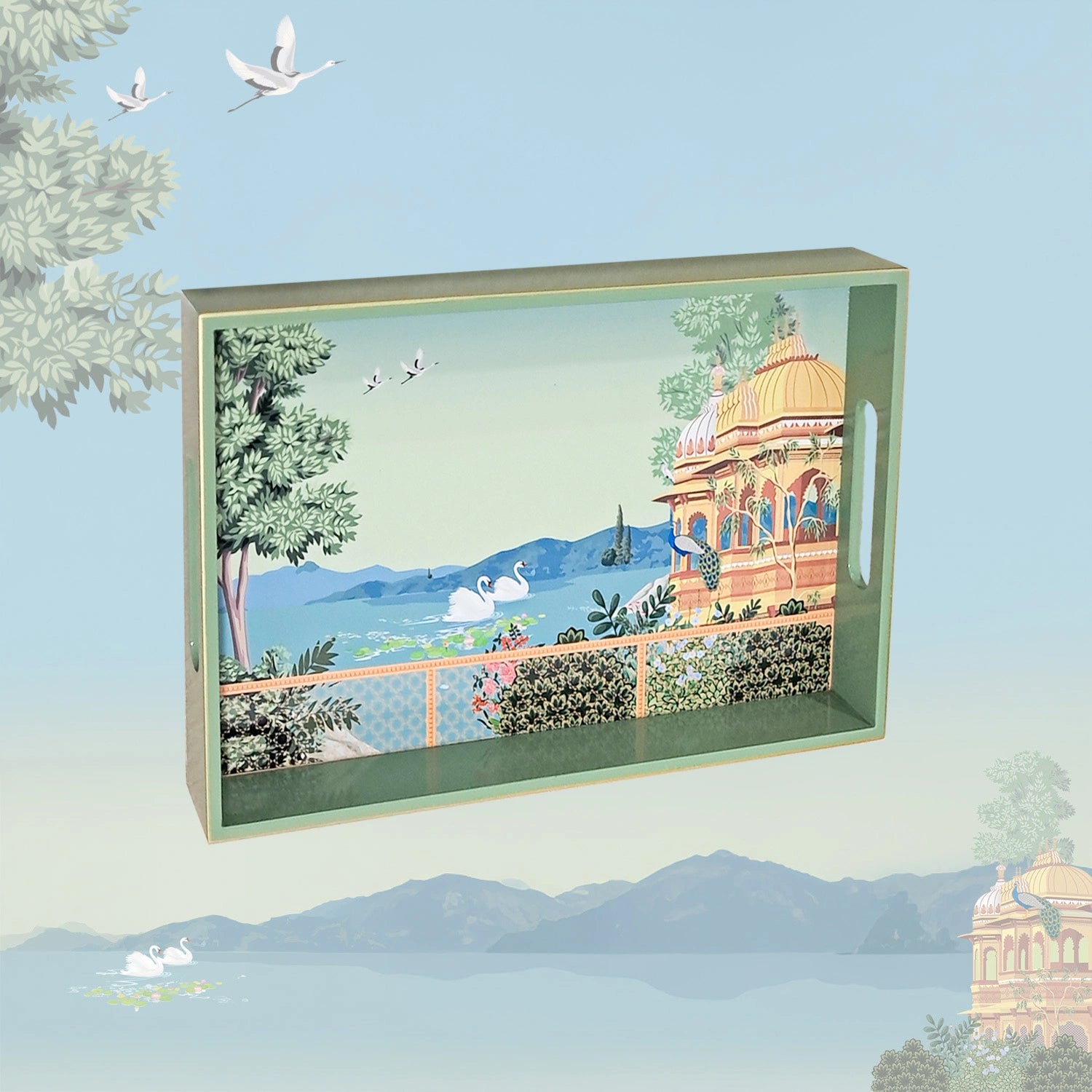 Your Signature Style ~ Handcrafted Swan Serenade Serving Trays  12x8 Inch