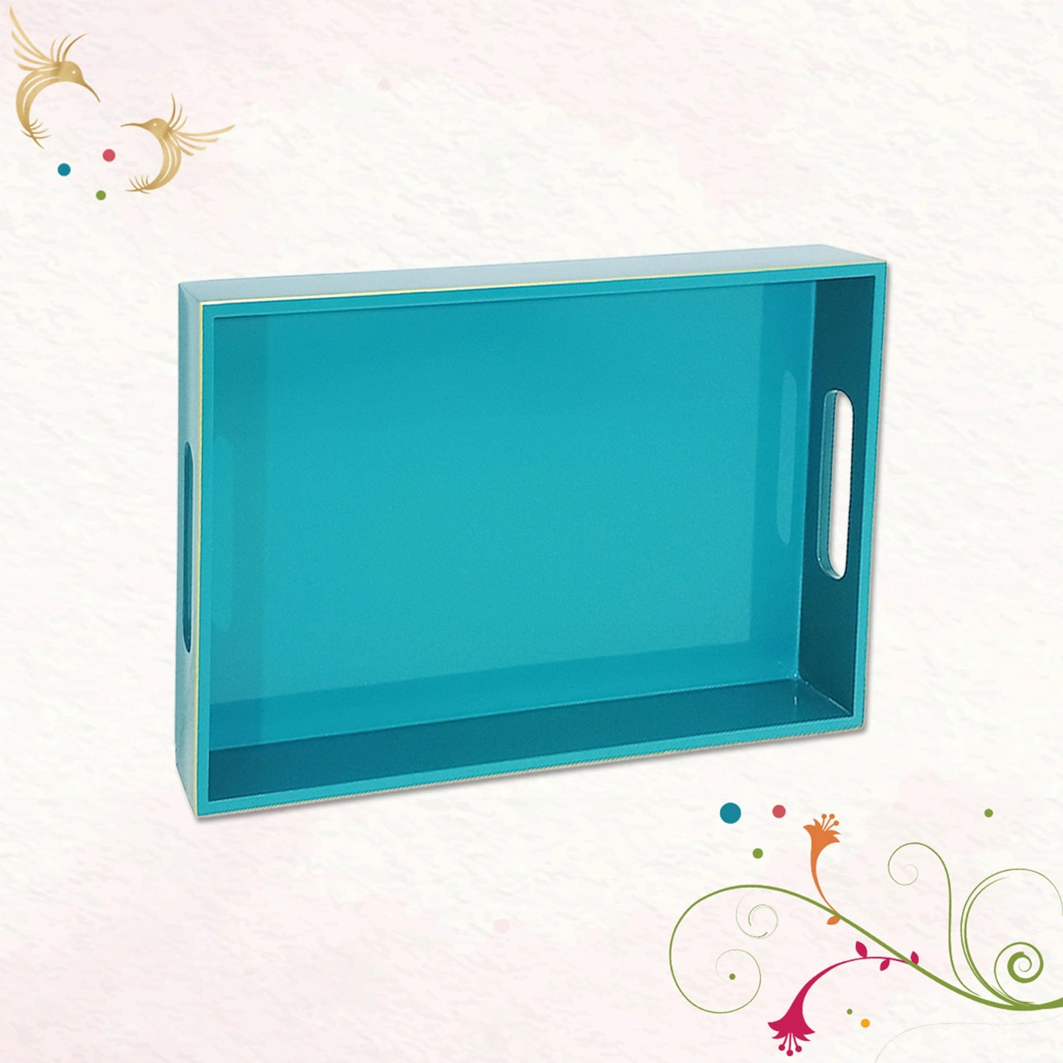 Classic Handcrafted Solid Turquoise Wooden Serving Trays