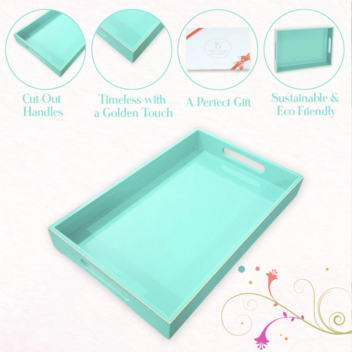 Classic Handcrafted Solid Tiffany Wooden Serving Trays 12x8 Inch