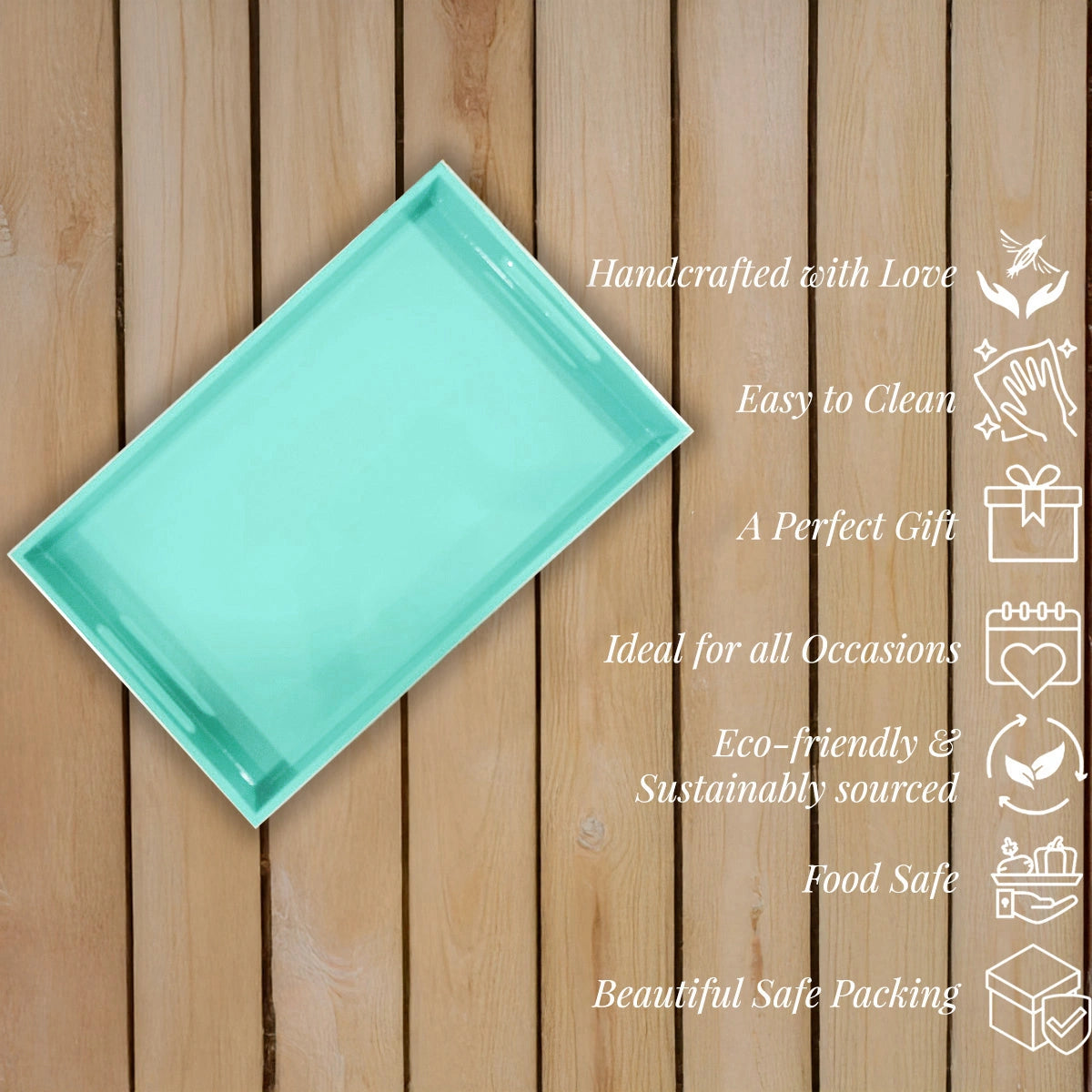 Classic Handcrafted Solid Tiffany Wooden Serving Trays 12x8 Inch