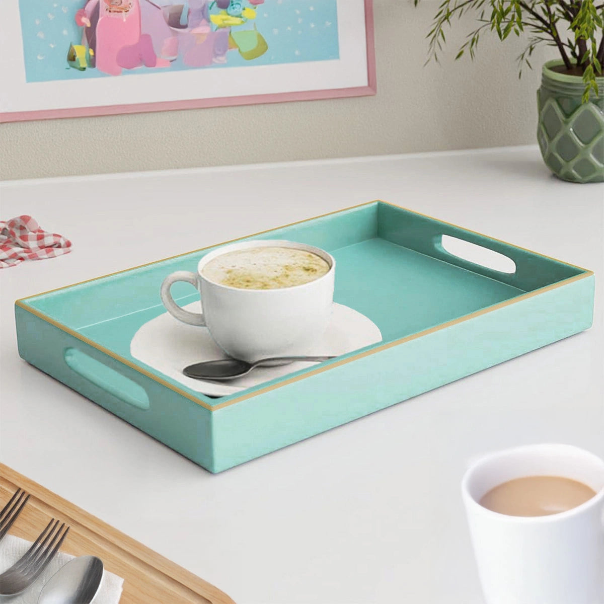 Classic Handcrafted Solid Tiffany Wooden Serving Trays 12x8 Inch