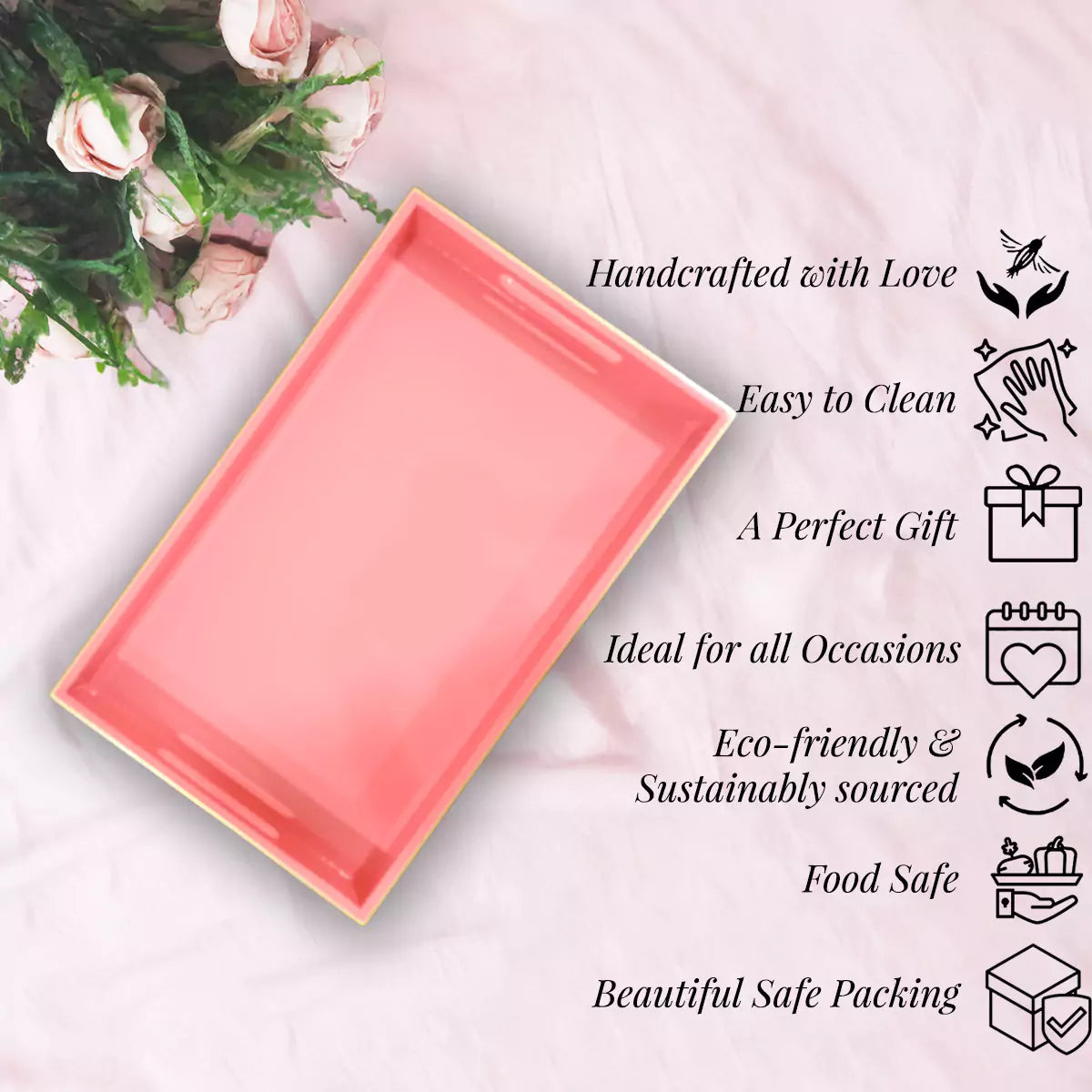 Classic Handcrafted Solid Blush Wooden Serving Trays 12x8 Inch