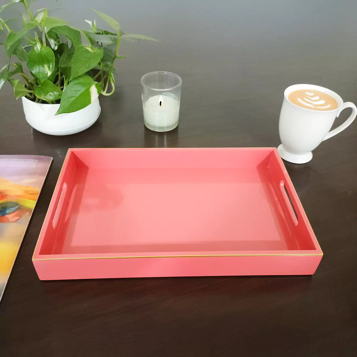 Classic Handcrafted Solid Blush Wooden Serving Trays 12x8 Inch