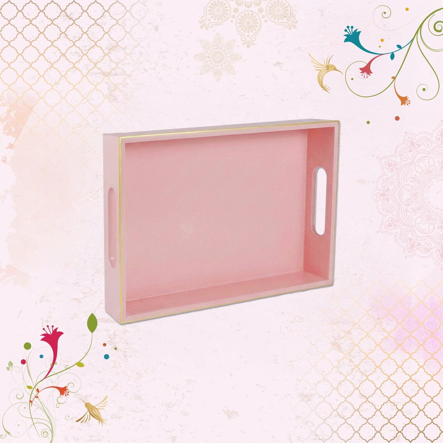 Classic Handcrafted Solid Baby Pink Wooden Serving Trays