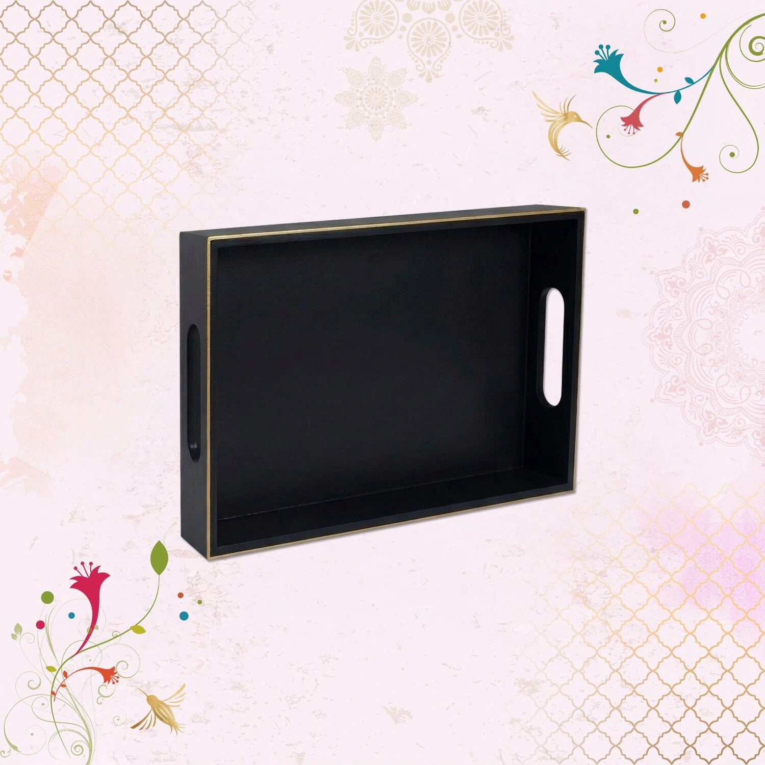 Classic Handcrafted Solid Charcoal Black Wooden Serving Trays