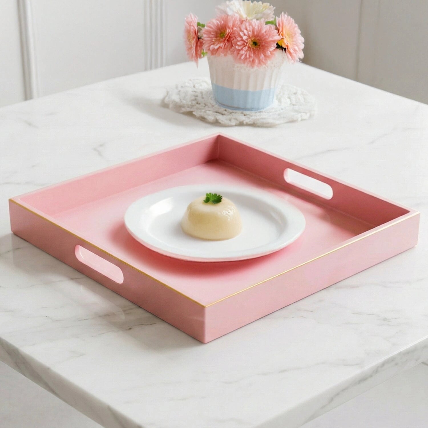 Classic Handcrafted Solid Baby Pink Wooden Serving Trays