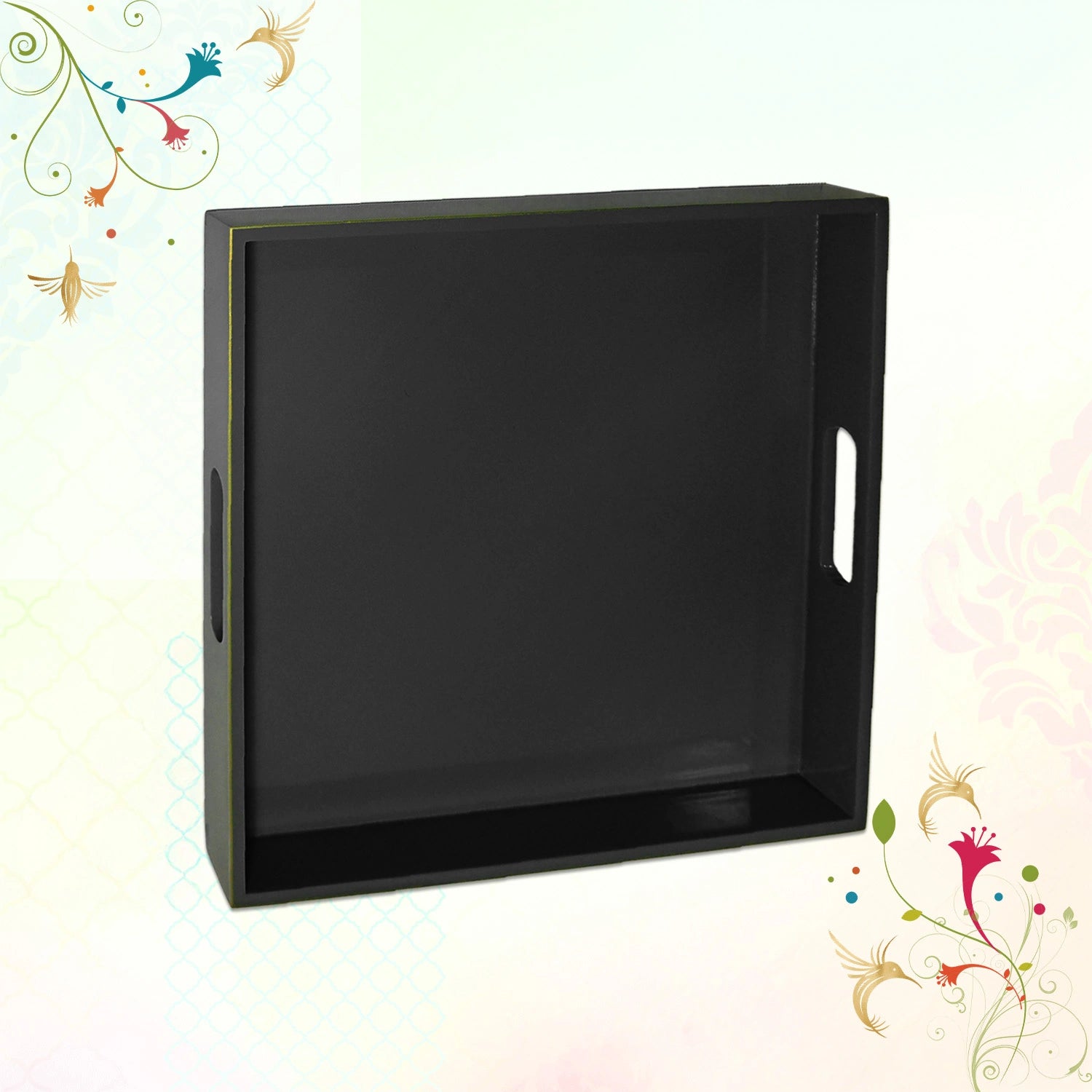 Classic Handcrafted Solid Charcoal Black Wooden Serving Trays