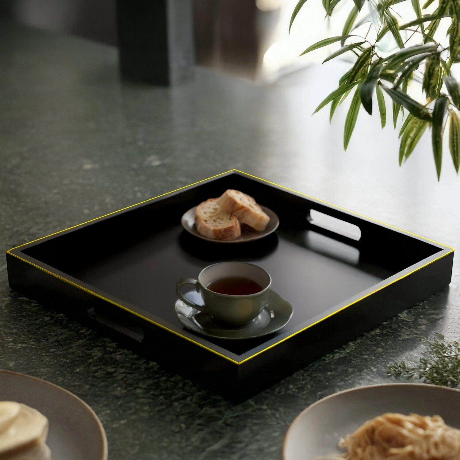 Classic Handcrafted Solid Charcoal Black Wooden Serving Trays