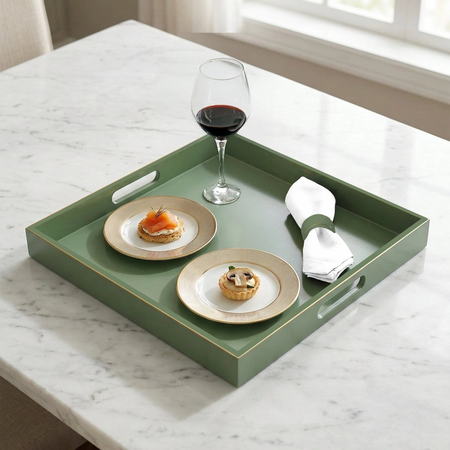 Classic Handcrafted Solid Sage Wooden Serving Trays