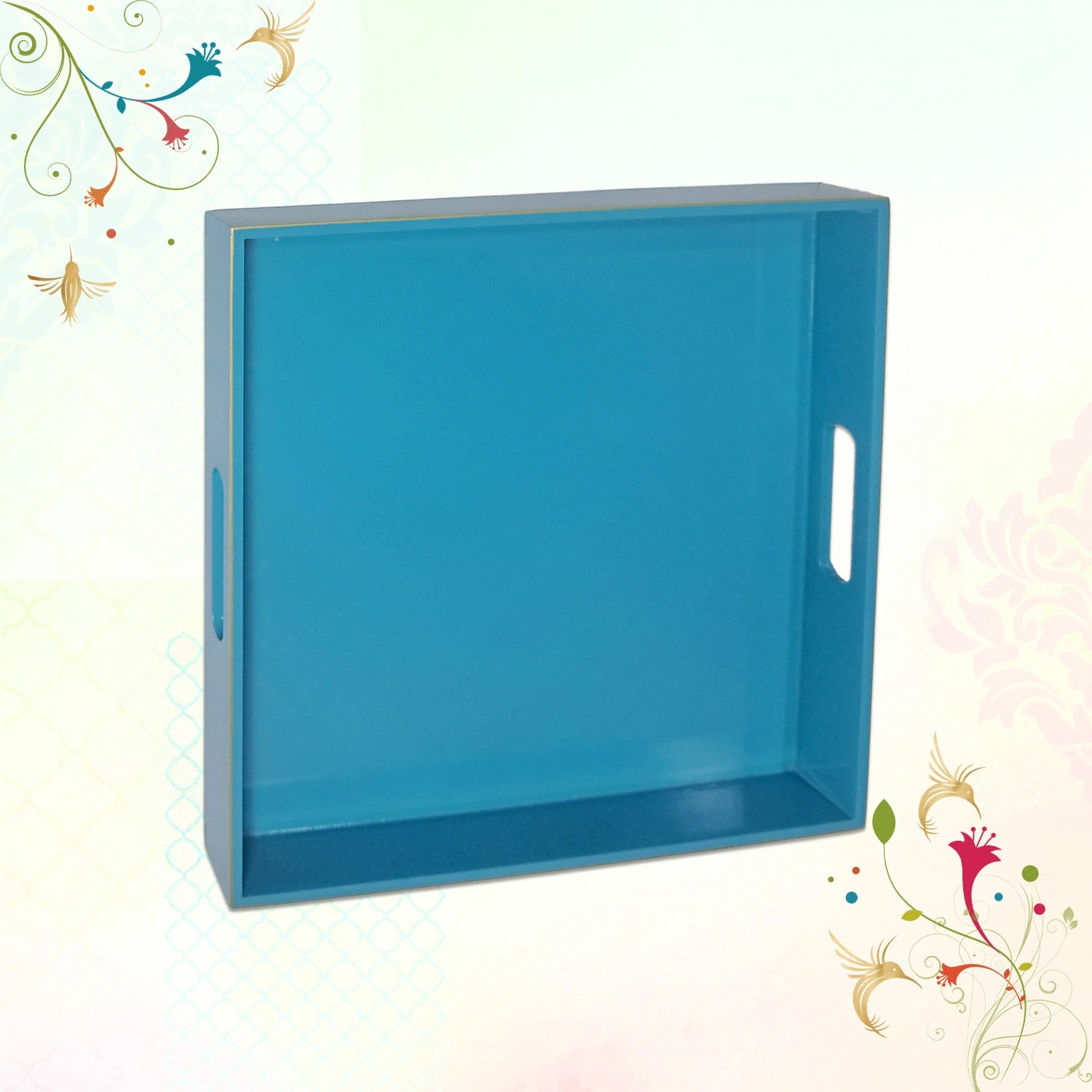 Classic Handcrafted Solid Turquoise Wooden Serving Trays
