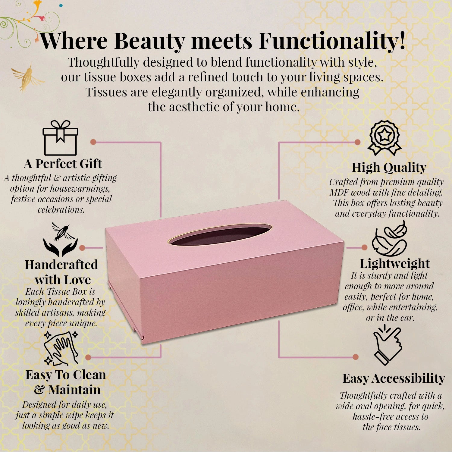 Baby Pink Solid Color Handcrafted Face Tissues Holder