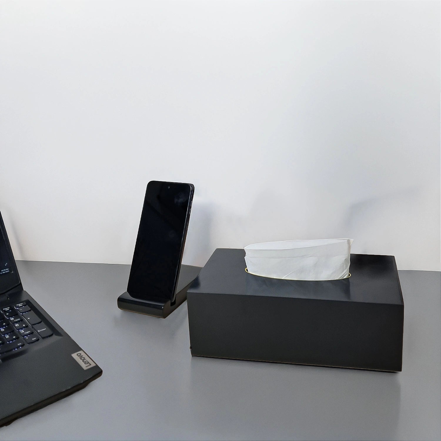 Charcoal Black Solid Color Handcrafted Face Tissues Holder