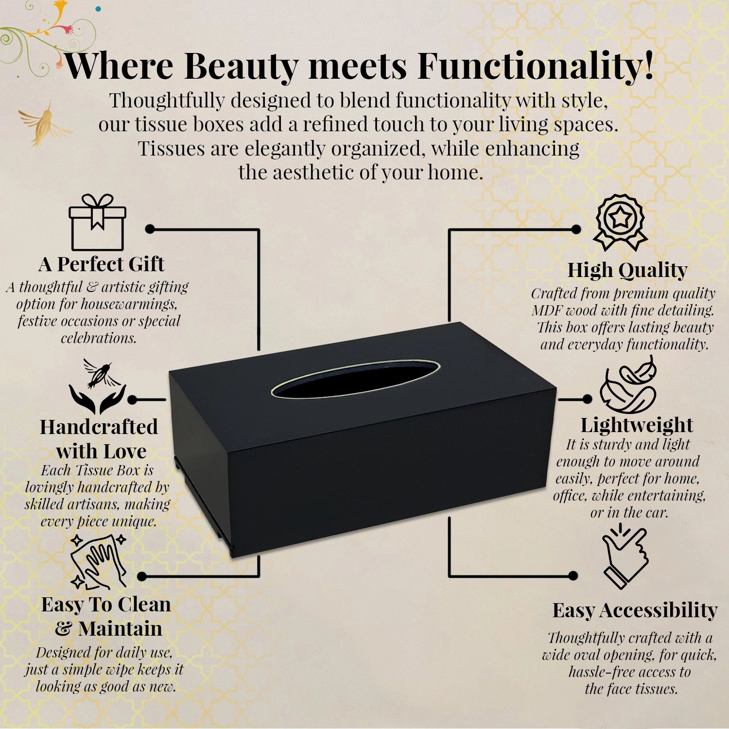 Charcoal Black Solid Color Handcrafted Face Tissues Holder