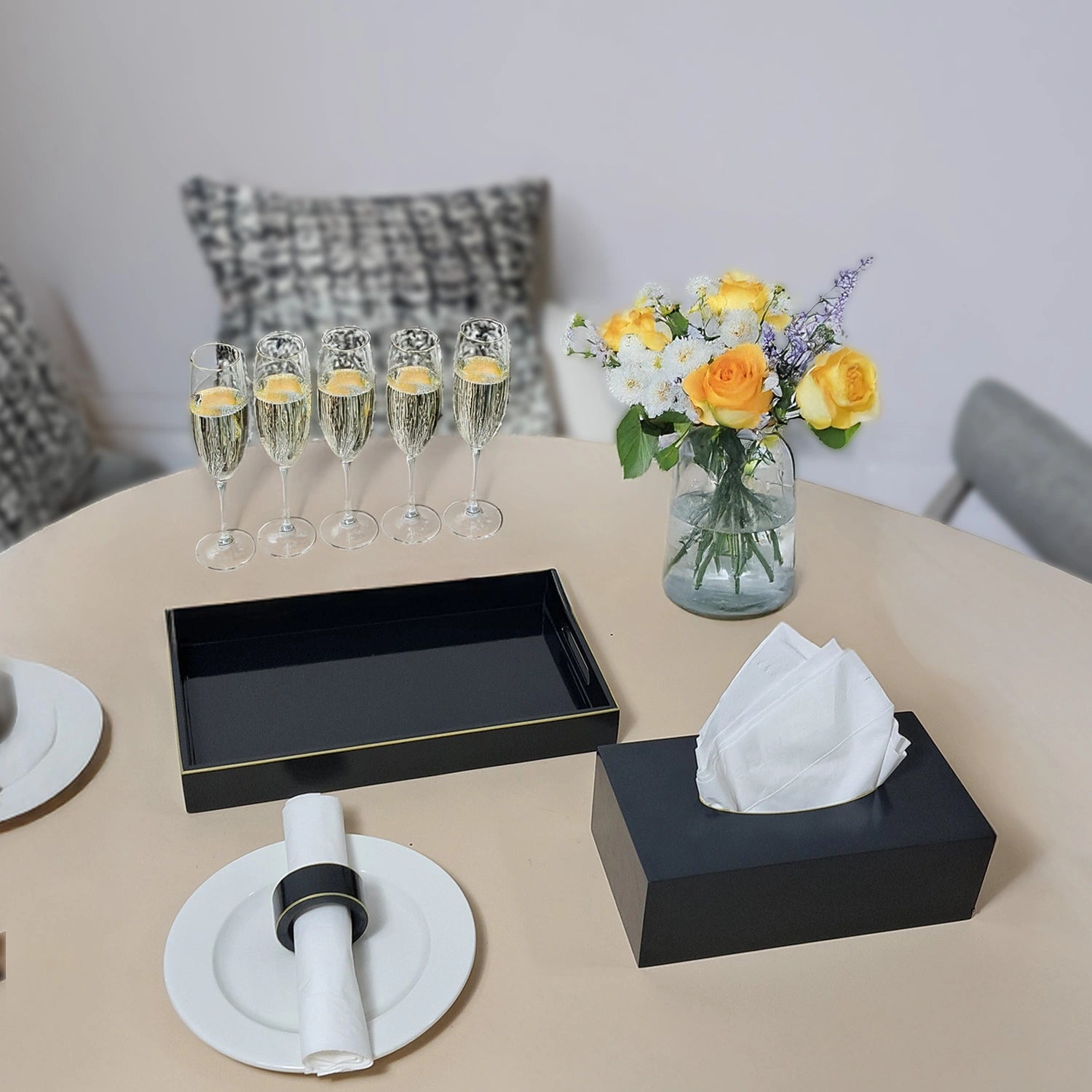 Charcoal Black Solid Color Handcrafted Face Tissues Holder