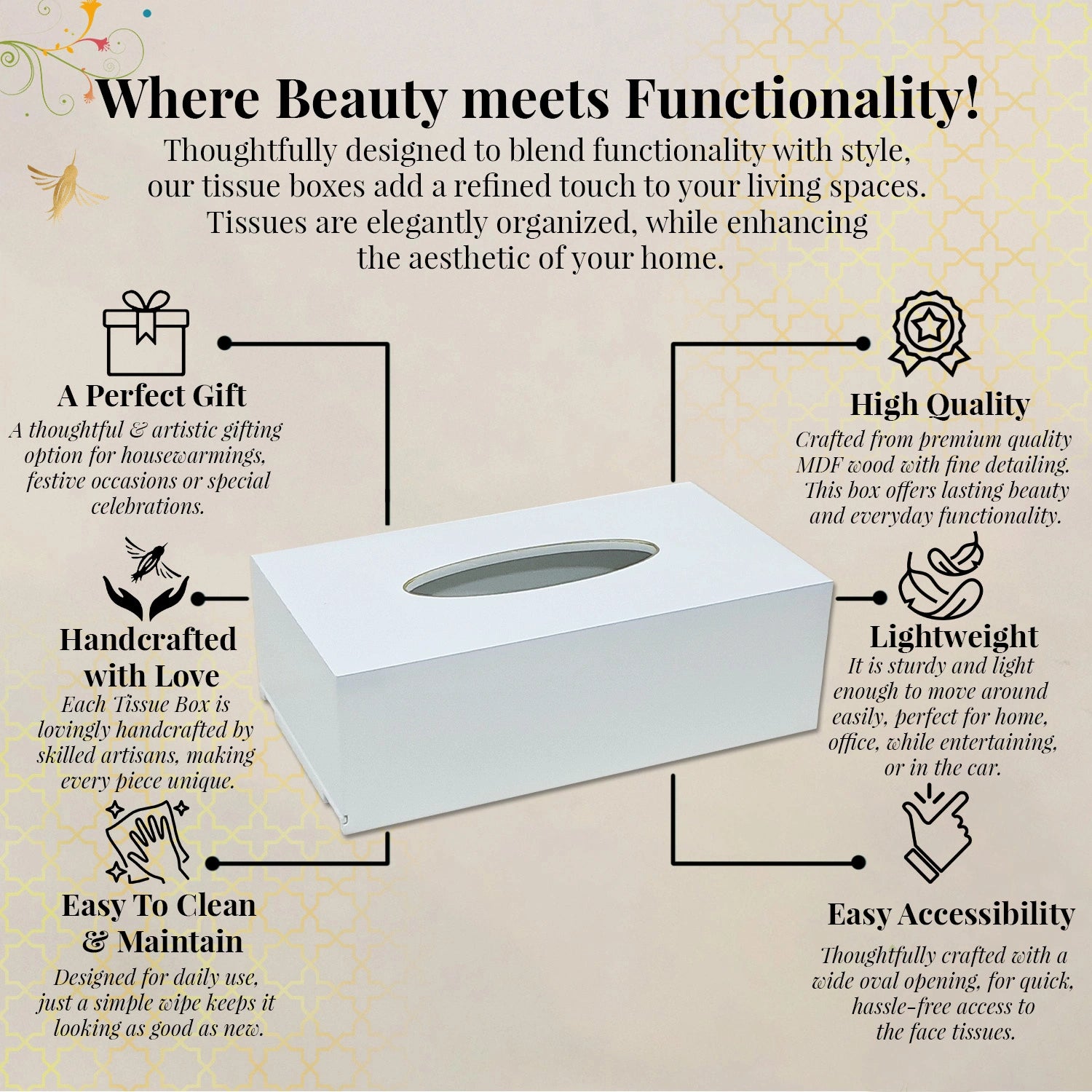 Eggshell Solid Color Handcrafted Face Tissues Holder