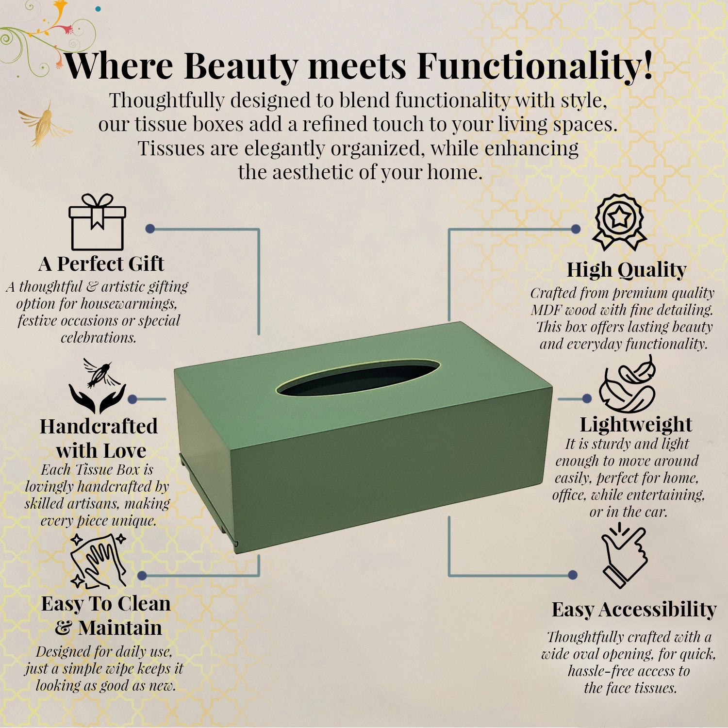 Sage Solid Color Handcrafted Face Tissues Holder