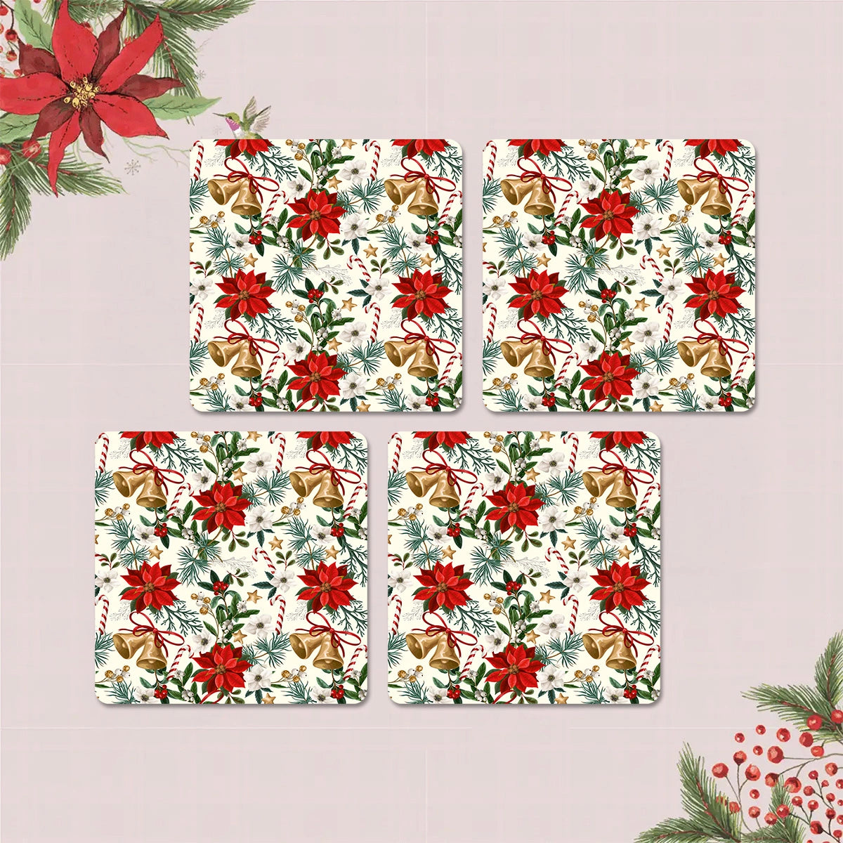 Christmas Bells Coasters | Set of 4 with Stand