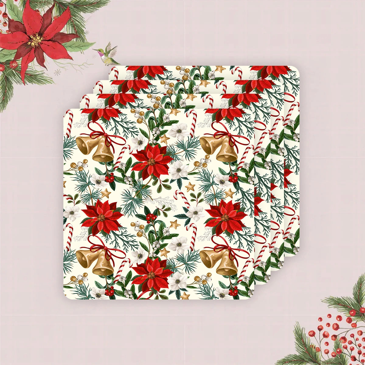 Christmas Bells Coasters | Set of 4 with Stand