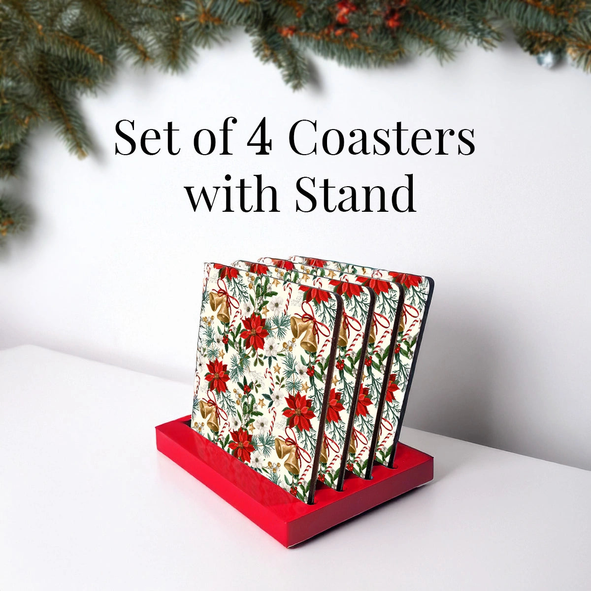 Christmas Bells Coasters | Set of 4 with Stand