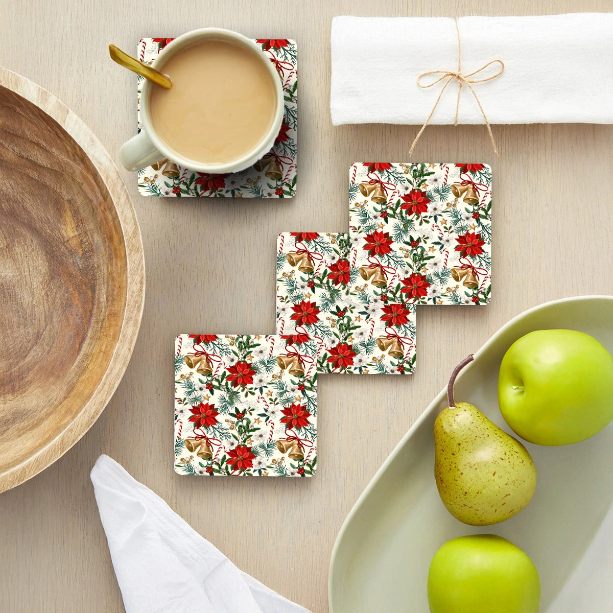 Christmas Bells Coasters | Set of 4 with Stand