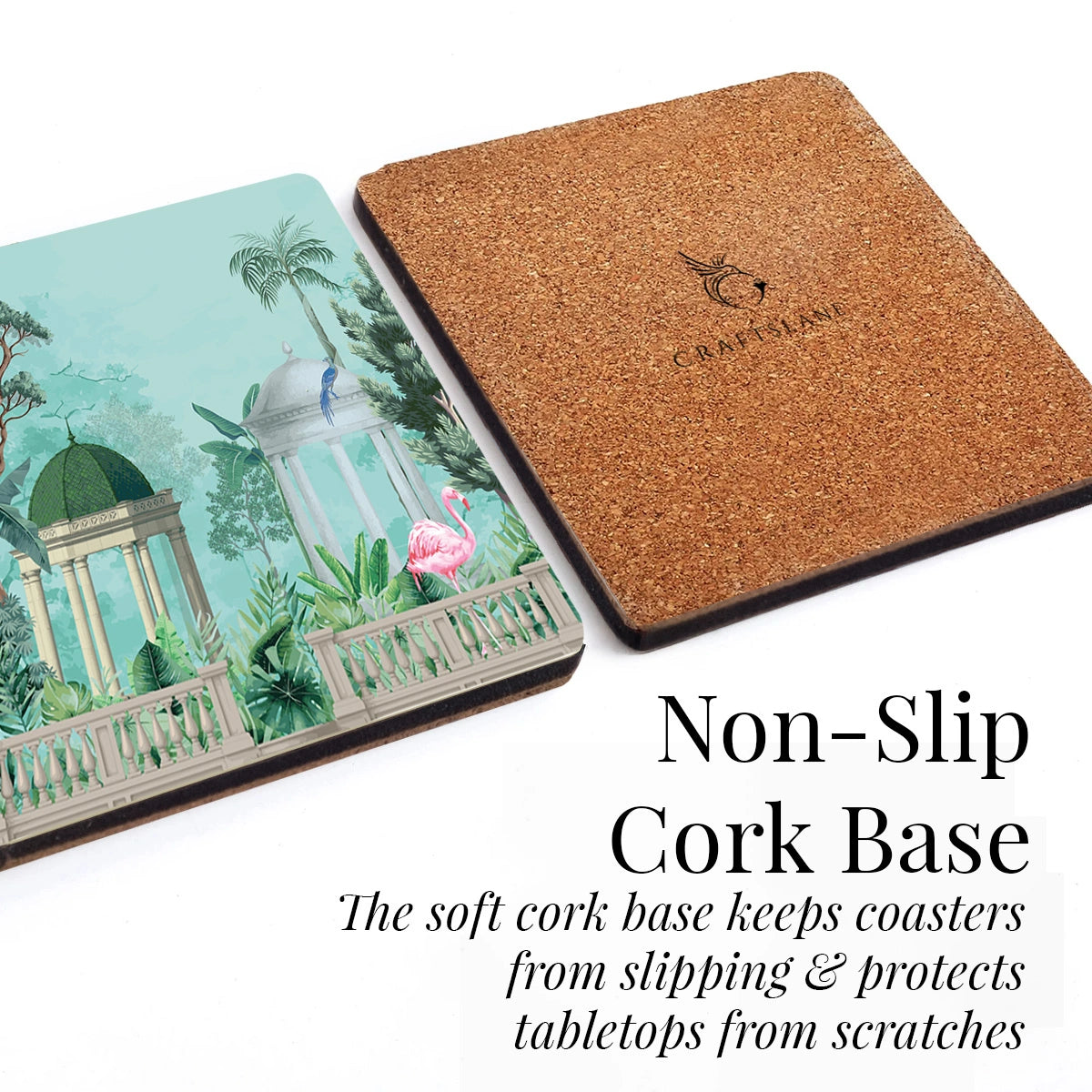 Flamingo Whispers Coasters | Set of 4 with Stand