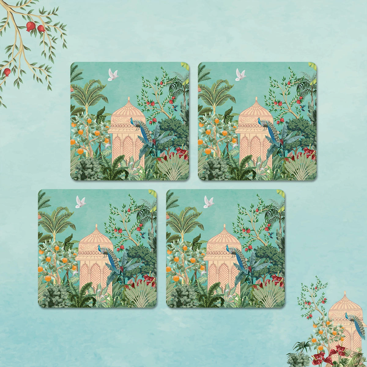 Fruity Paradise Coasters | Set of 4 with Stand