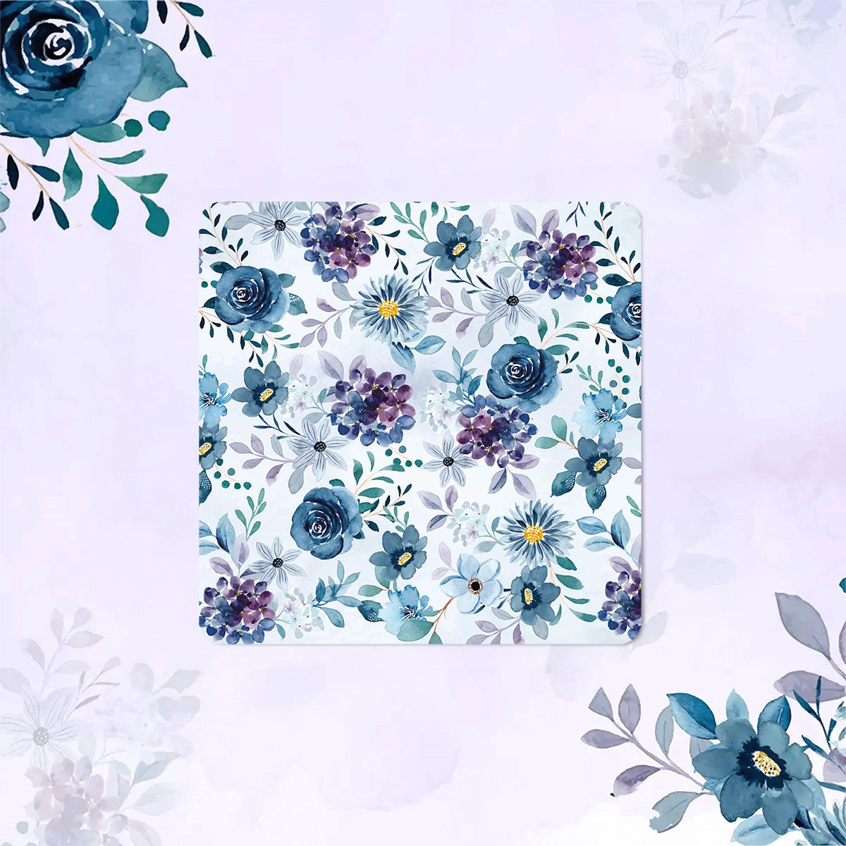 Indigo Roses Coasters | Set of 4 with Stand