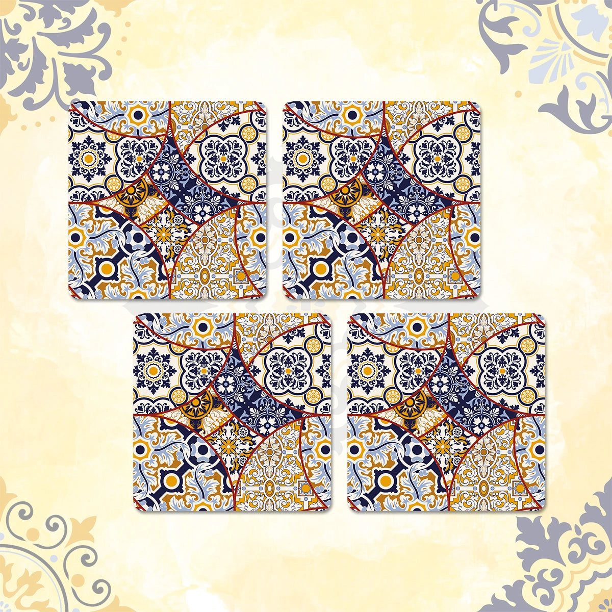 Moroccan Mosaic Coasters | Set of 4 with Stand