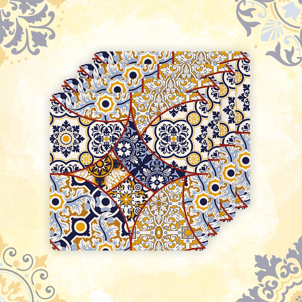 Moroccan Mosaic Coasters | Set of 4 with Stand