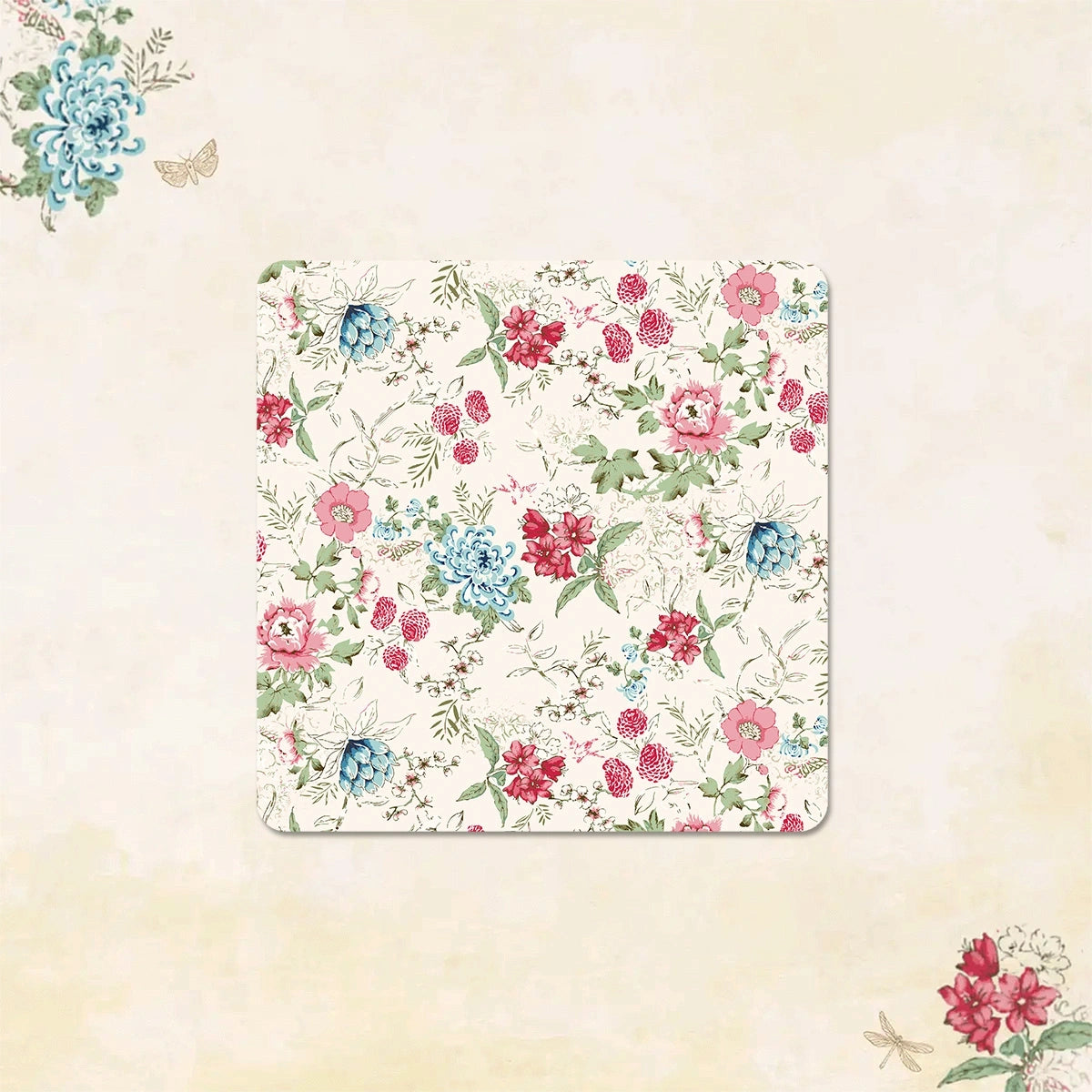 Pink & Blue Bouquet Coasters | Set of 4 with Stand