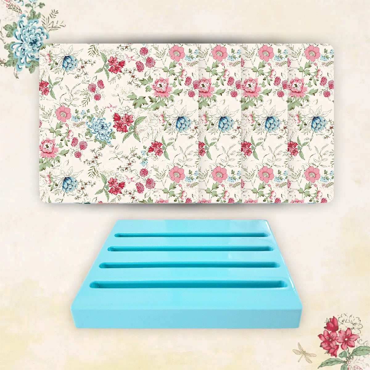 Pink & Blue Bouquet Coasters | Set of 4 with Stand