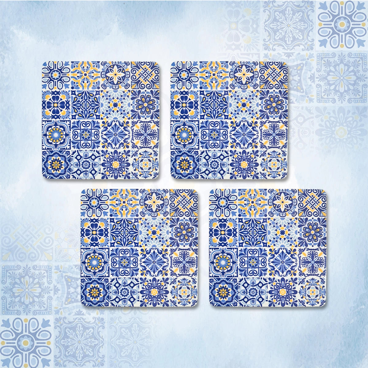 Portuguese Blue Tiles Coasters | Set of 4 with Stand