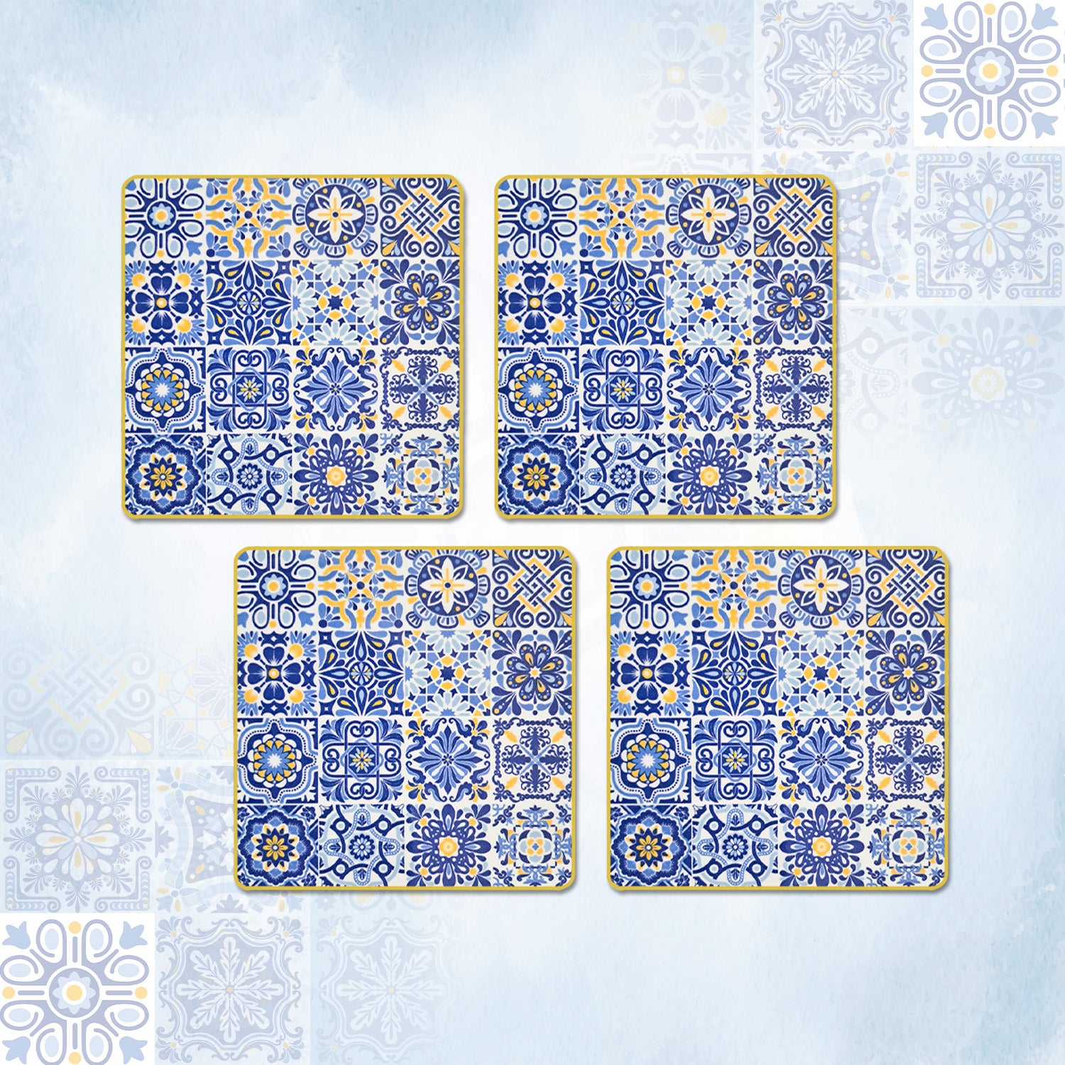 Portuguese Blue Tiles Coasters | Set of 4 with Stand