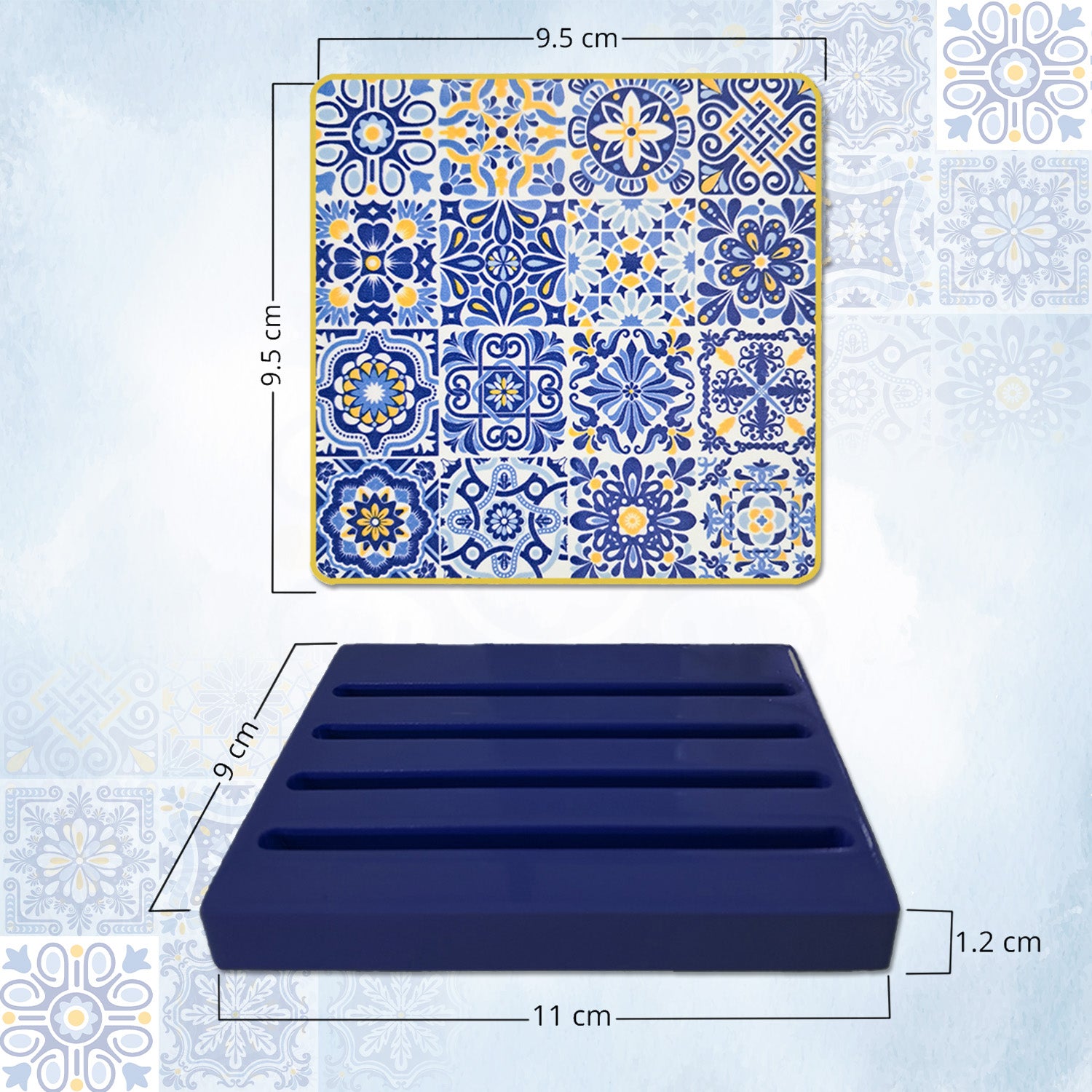 Portuguese Blue Tiles Coasters | Set of 4 with Stand