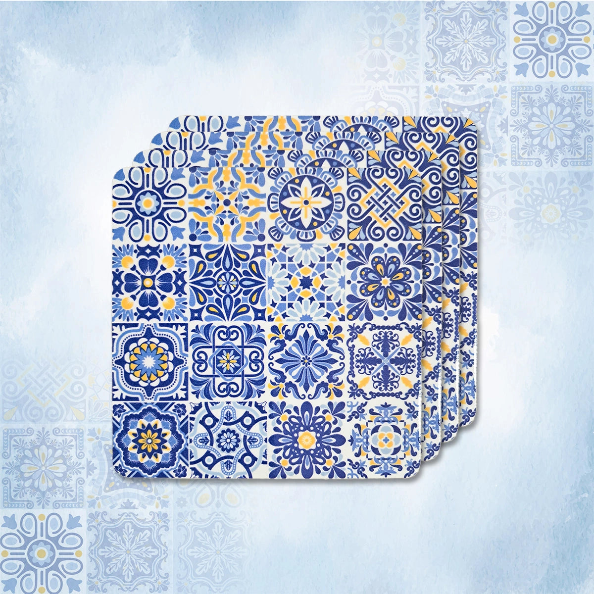 Portuguese Blue Tiles Coasters | Set of 4 with Stand
