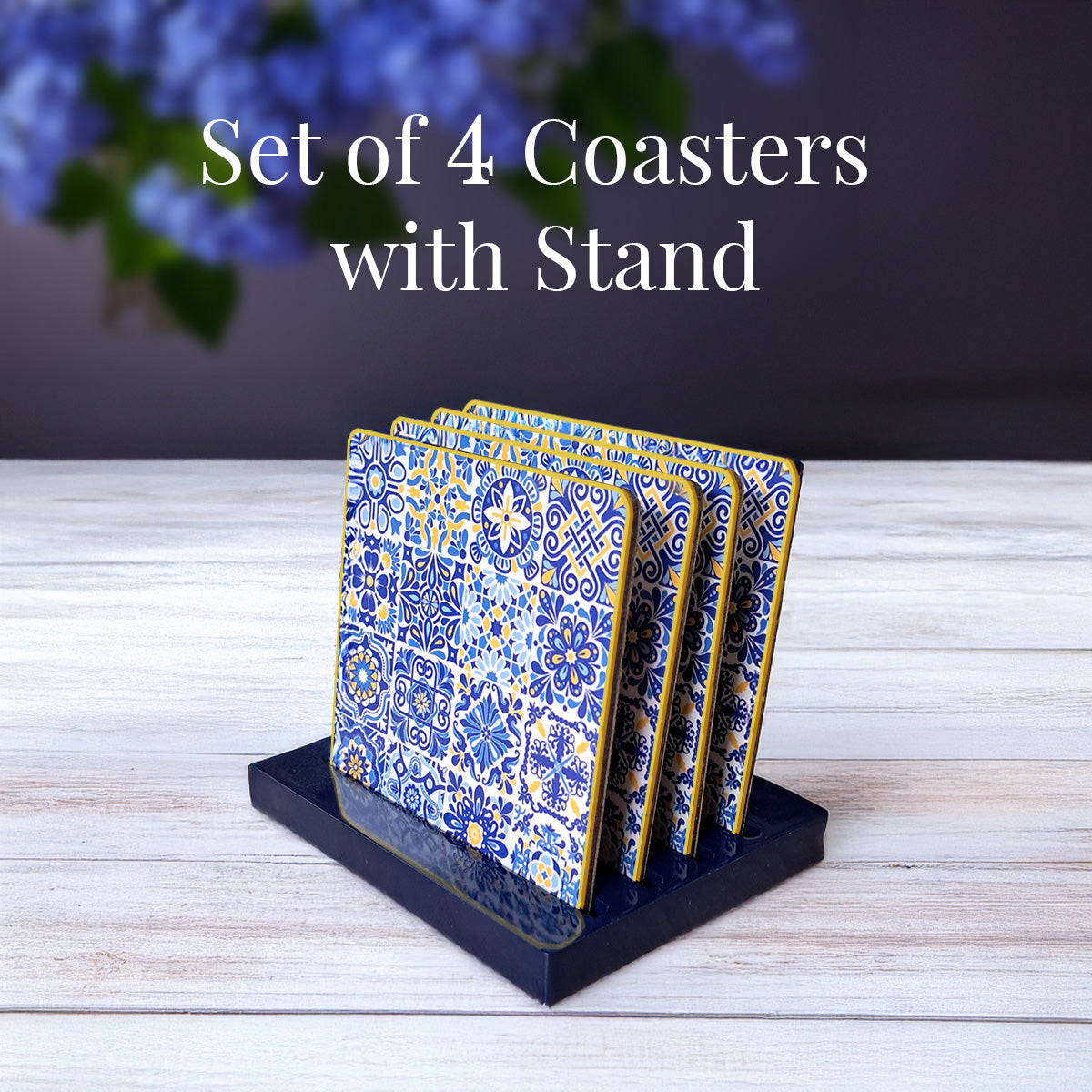 Portuguese Blue Tiles Coasters | Set of 4 with Stand